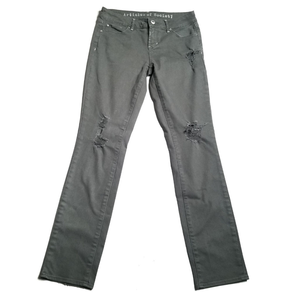 Articles of Society Dusty Olive Green Distressed Jeans Size 26